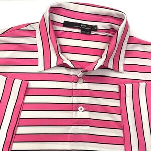 RLX Ralph Lauren Men's Pink White Stripe Polo Shirt Golf‎ Athleisure Size Medium